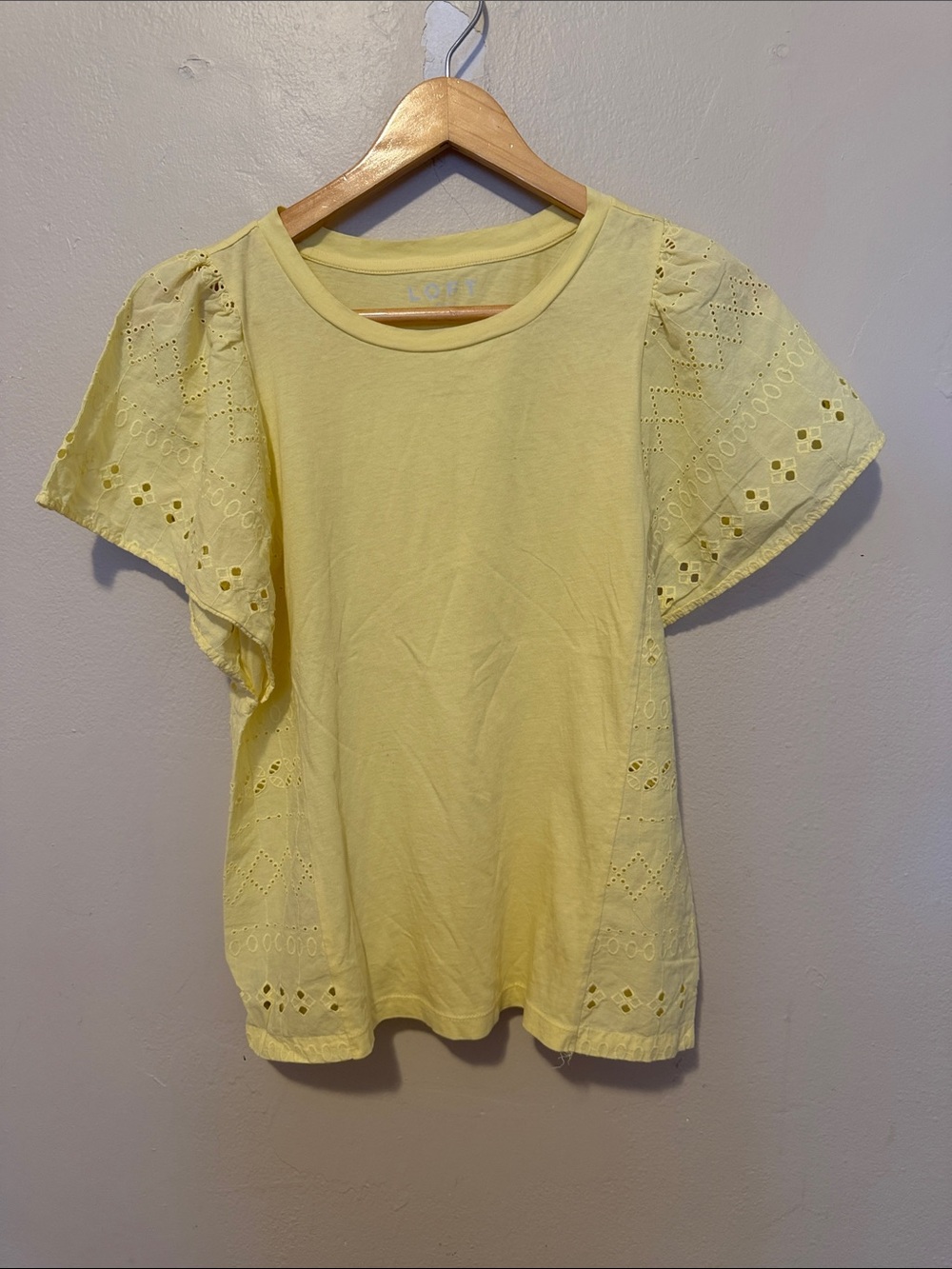 LOFT Pale Yellow Eyelet Sleeve Short-Sleeve Tee